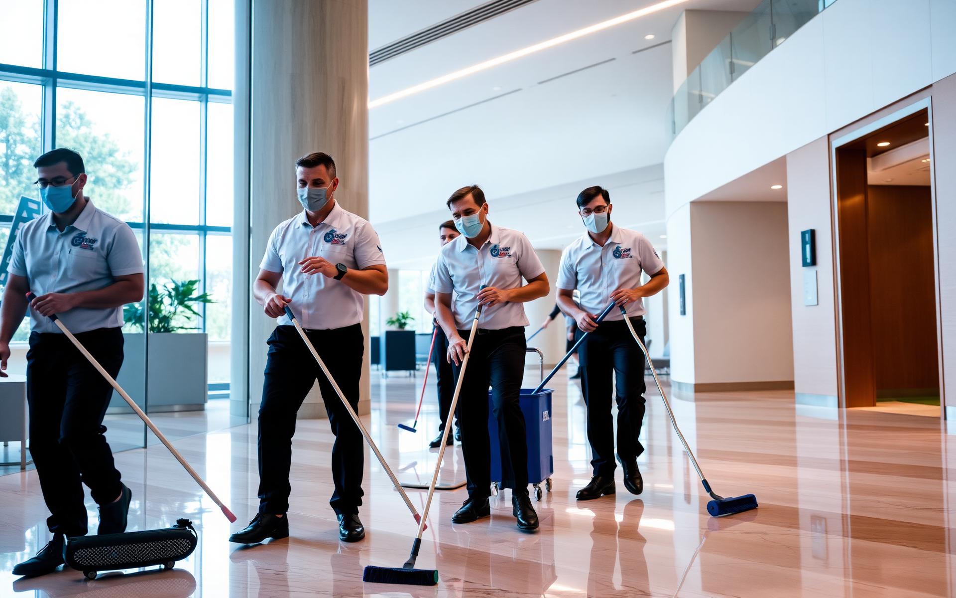 Rubie's Team professional cleaners servicing a modern office lobby